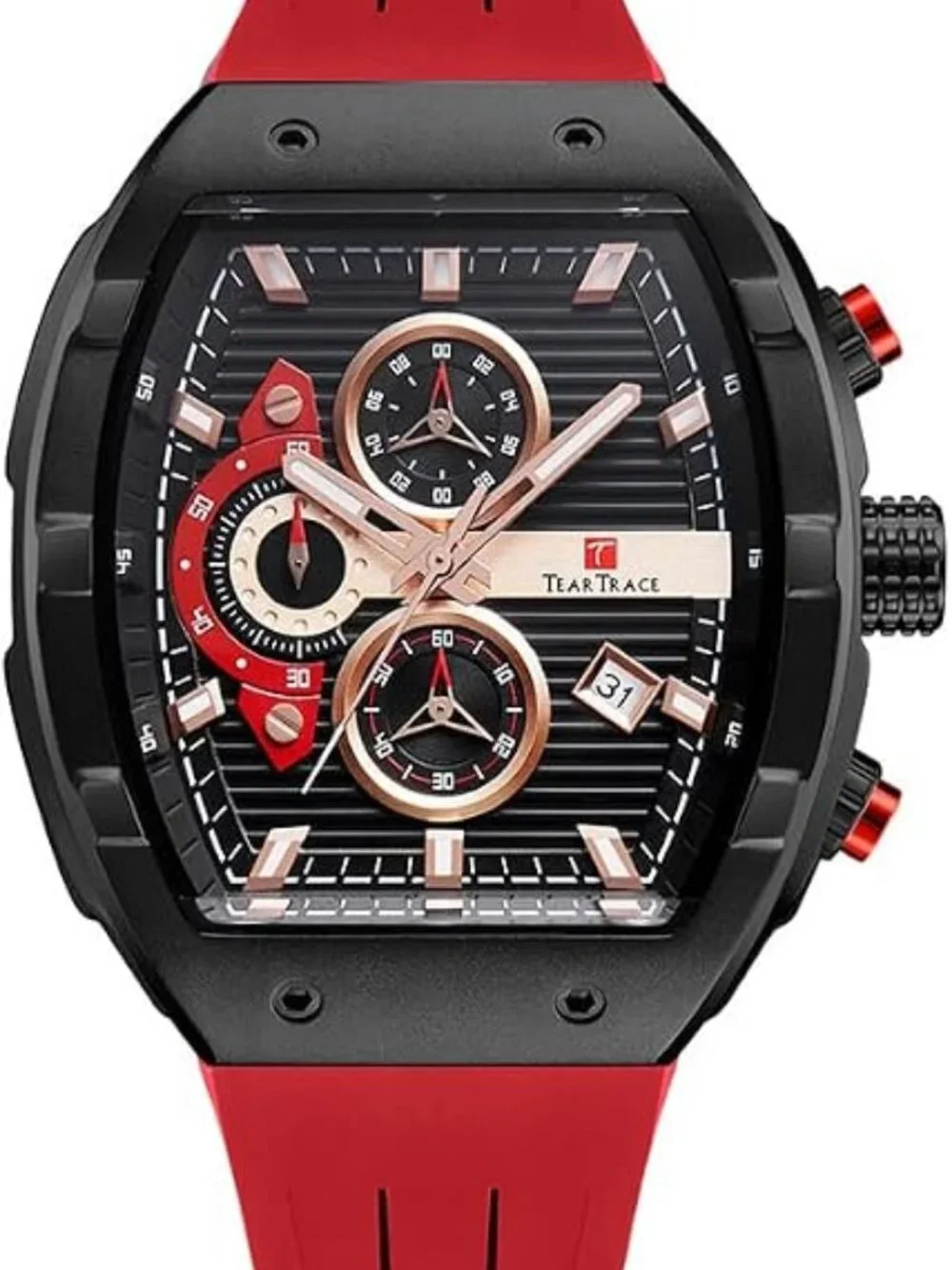 Men's Red Original Analog Quartz Waterproof Sport Fashion Unique Casual Watch